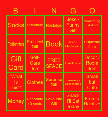 Christmas Gift Bingo Card
