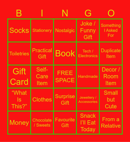 Christmas Gift Bingo Card