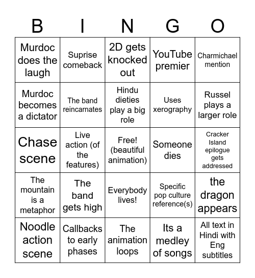 Gorillaz phase 8 lore predictions Bingo Card