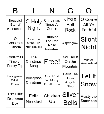 Bluegrass Christmas Bingo Card