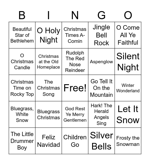 Bluegrass Christmas Bingo Card