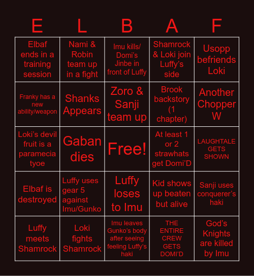 One Piece 2026 Bingo Card