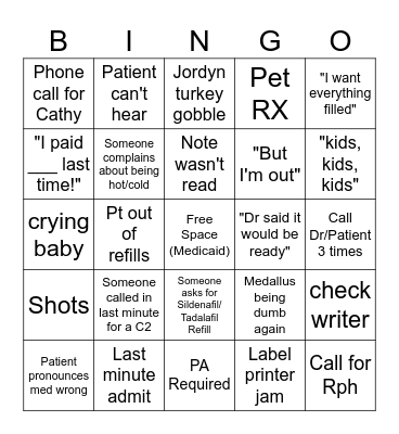 Pharmacy Bingo Card
