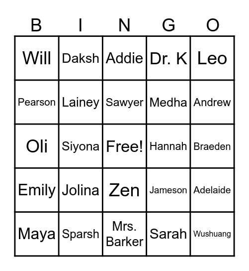 Untitled Bingo Card