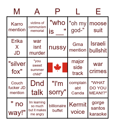 Maple Bingo Card