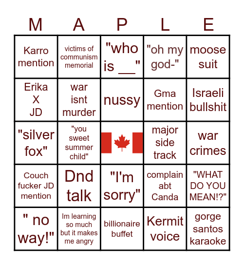Maple Bingo Card