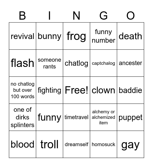 homestuck bingo Card