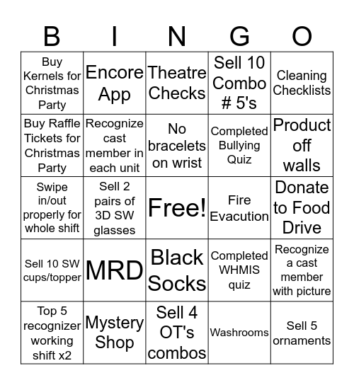 Cineplex Team BINGO! Bingo Card