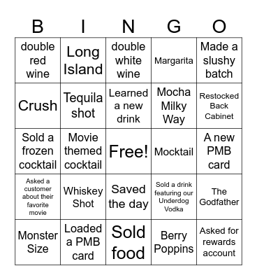 Bar Bingo Card
