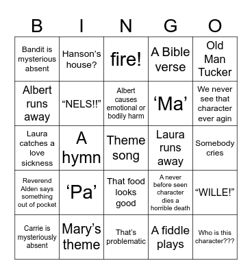 Little House Bingo Card