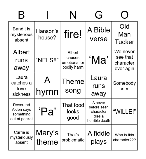 Little House Bingo Card