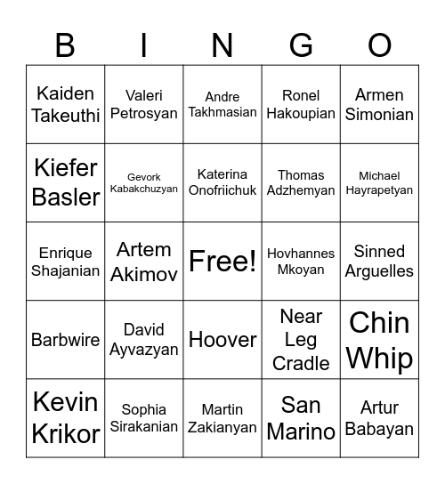 BURBANK WRESTLING BINGO Card