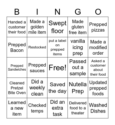 Kitchen Bingo Card