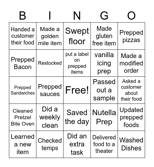 Kitchen Bingo Card