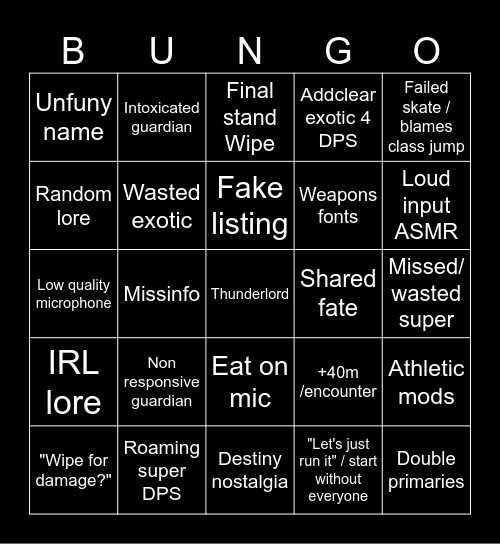 The IX sponsored Bingo Card
