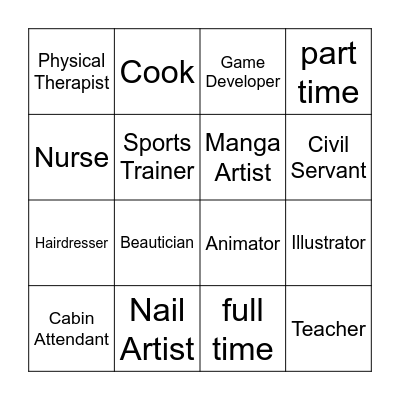 Occupations Card A Bingo Card