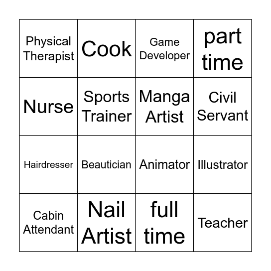 Occupations Card A Bingo Card