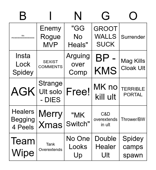 Rivals Bingo Card