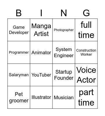 Occupations Card B Bingo Card