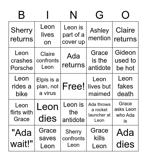 Leshley friends RE9 Bingo Card