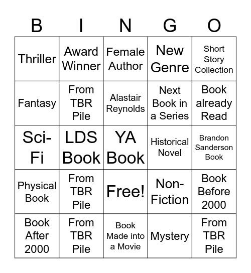 Reading 2026 Bingo Card