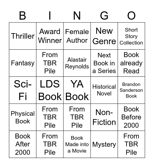 Reading 2026 Bingo Card