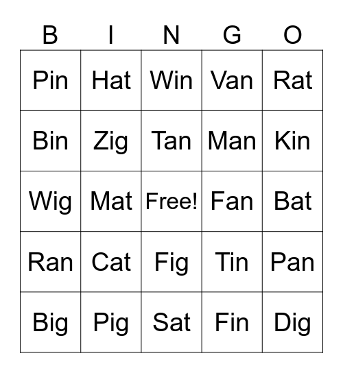 CVC Bingo Card