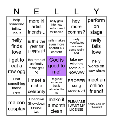Nelly 2026 Bingo Card