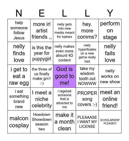 Nelly 2026 Bingo Card