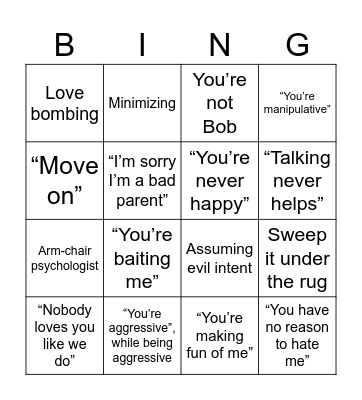 Mean Things Bingo Card