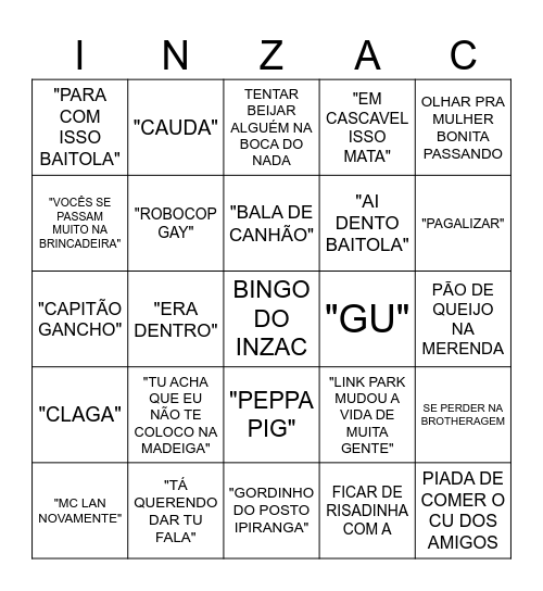 BINGO DO INZAC Bingo Card