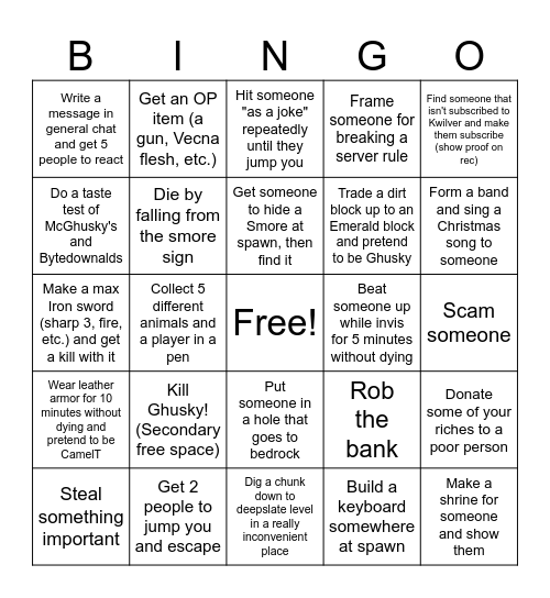 Smore SMP Bingo 1 Bingo Card