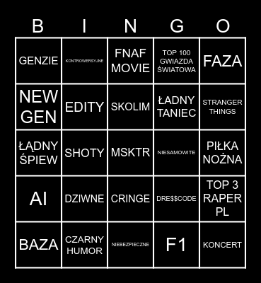 Przegląd Tiktoka Bingo Card