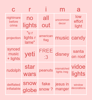 crima lite Bingo Card