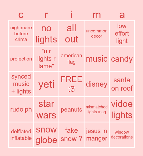 crima lite Bingo Card