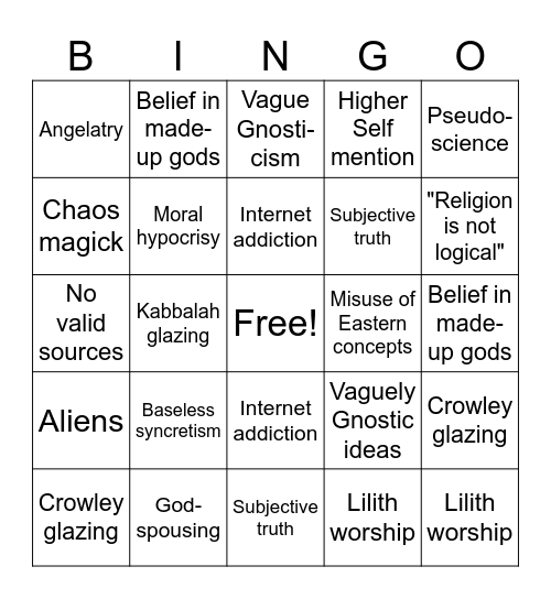 Occult Bingo Card