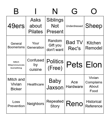 Xmas Dinnere Bingo Card