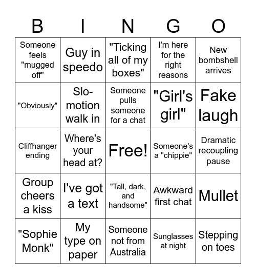Love Island Australia Bingo Card