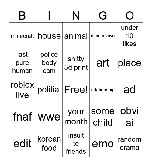 Untitled Bingo Card
