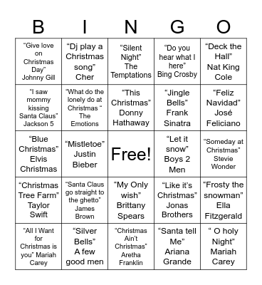 Christmas Music Bingo R#1 Bingo Card