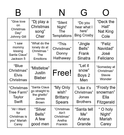 Christmas Music Bingo R#1 Bingo Card