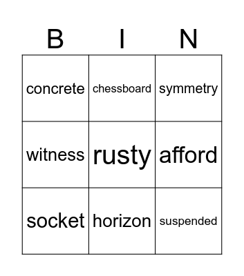 Vocabulary Bingo Card