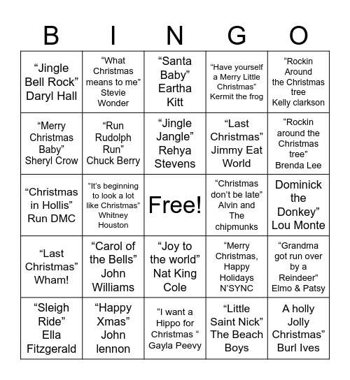 Christmas Music Bingo R#2 Bingo Card