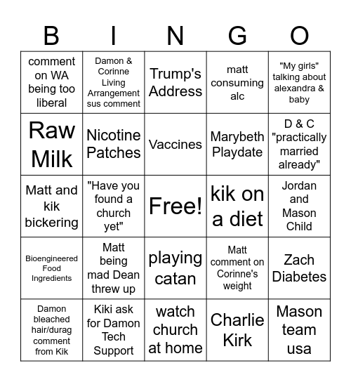 Miller Christmas Weekend Bingo Card