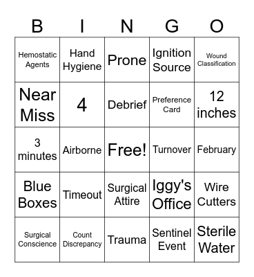 Operating Room Bingo Card