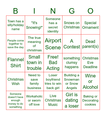 Hallmark Movie Bingo Card