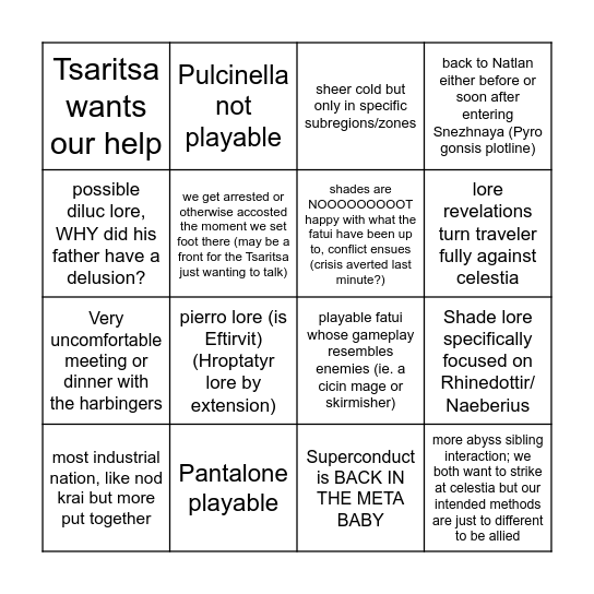 Nico's Snezhnaya Bingo Card