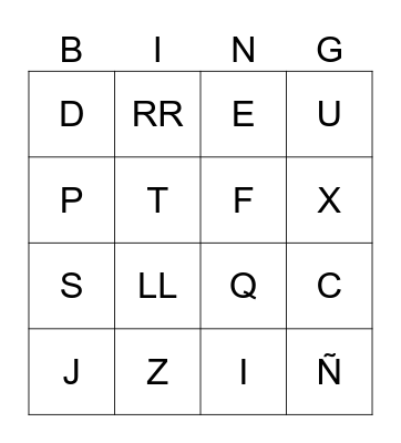 Spanish Alphabet Bingo Card
