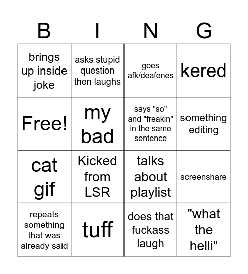 Snail Bingo Card