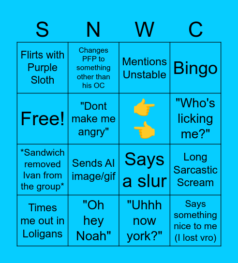 Sandwich Bingo Card